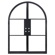 Load image into Gallery viewer, Arched Black double opening steel door with 6 tempered glass held by dividers for Patio or entry door - PINKYS