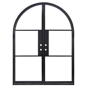 Arched Black double opening steel door with 6 tempered glass held by dividers for Patio or entry door - PINKYS