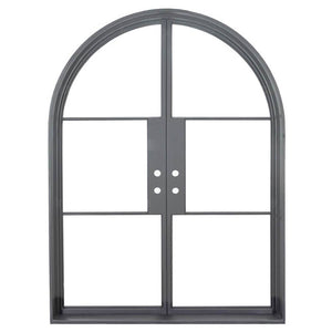 Arched Black double opening steel door with 6 tempered glass held by dividers for Patio or entry door - PINKYS