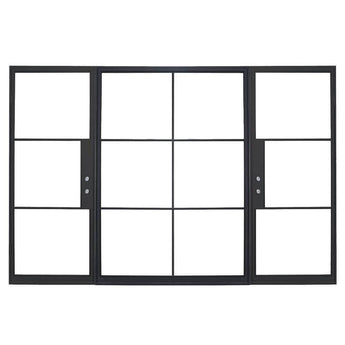 Dual single opening steel doors and fixed middle panle with 12 tempered glass panes held by dividers for Patio or entry door - PINKYS