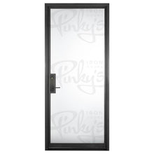 Load image into Gallery viewer, Iron framed door with a single pane of glass from top to bottom. Door is thermally broken to protect from extreme heat.