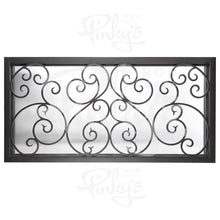 Load image into Gallery viewer, Large rectangular transom window behind an intricate iron pattern. Window is thermally broken to protect from extreme weather.