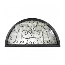 Load image into Gallery viewer, Large arched transom window behind an intricate iron pattern. Window is thermally broken to protect from extreme weather.