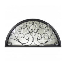 Load image into Gallery viewer, Iron transom window for above a doorframe. Window features an intricate iron design and a full arch and is thermally broken to protect from extreme weather.