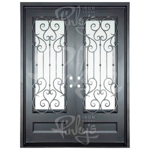 Flat Top Wrought Iron Front Double Door with Glass