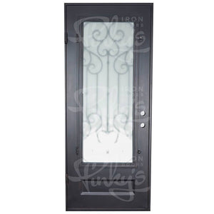 Flat Top Wrought Iron Front Single Door with Glass