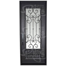 Load image into Gallery viewer, PINKYS New York single flat ornate and meticulously designed single iron door With a gorgeous rectangular bottom panel and scrollwork