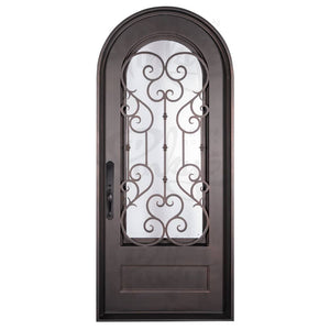 Full Arch Top Wrought Iron Front Single Door with Glass