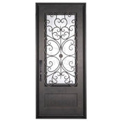 Night Bronze color cold rolled metal exterior single flat top door with energy efficient glass.
