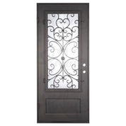 Night thermally broken single metal framed door in bronze color.