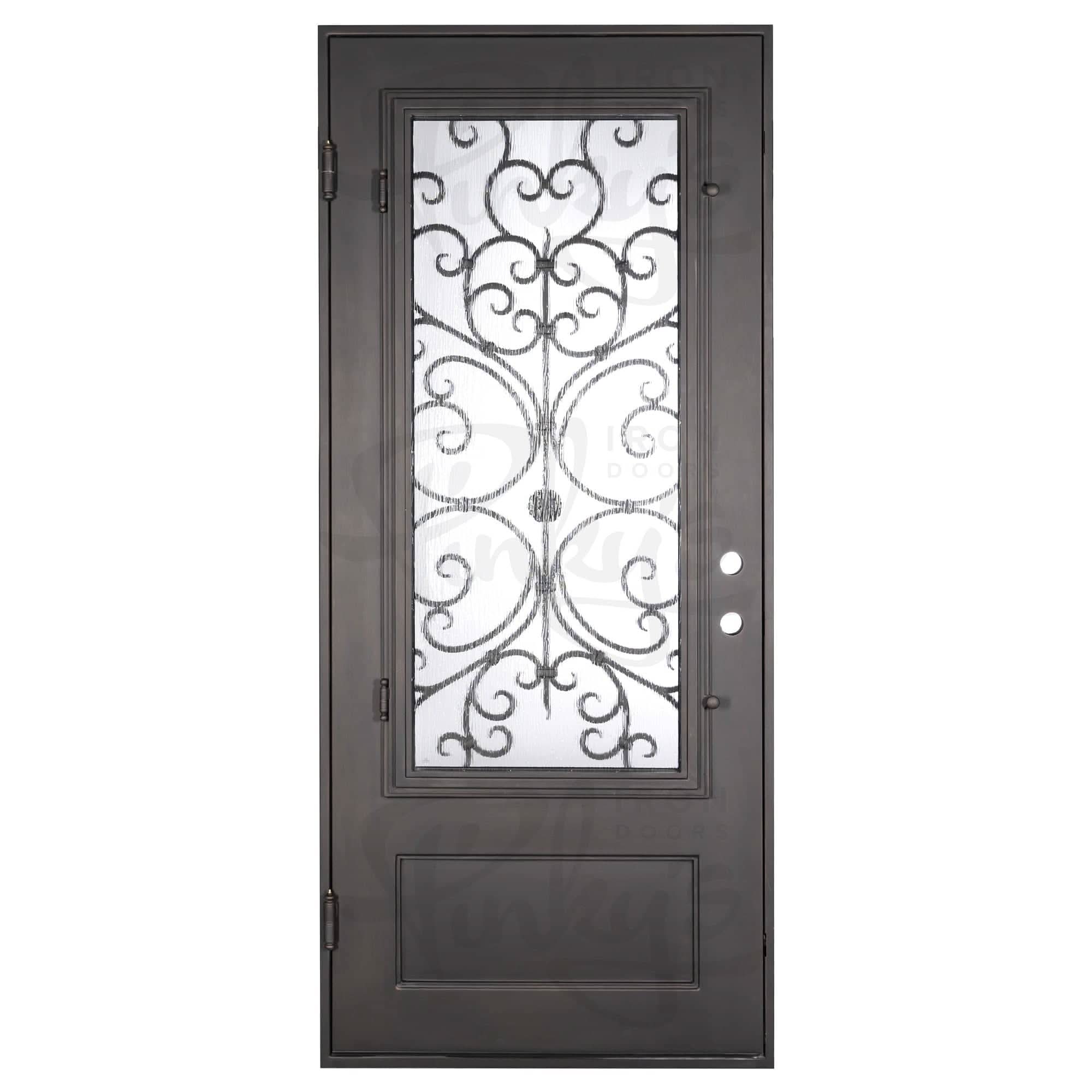 Night thermally broken single metal framed door in bronze color.