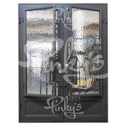 Oregon 86 architectural iron exterior double square top door with glass.