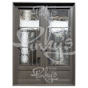 Oregon 86 black iron double flat entry door with double-pane tempered glass.