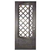 Queensway Bronze color metal flat top single swing door with thick glass insert.