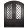 Double entryway doors made with a thick steel and iron frame and two paned windows behind an intricate iron pattern. Doors are thermally broken to protect from extreme weather.