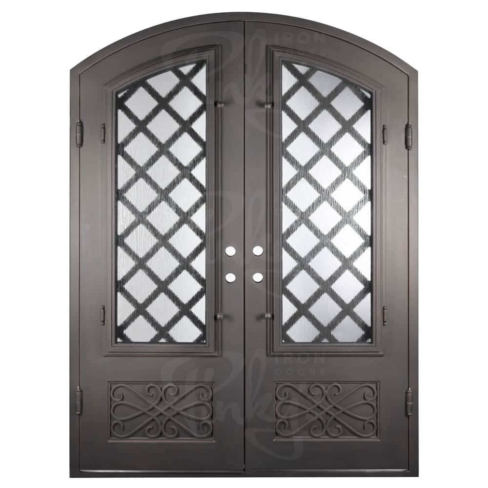 Queensway arch top metal entry door with thermal barrier and clear glass in black.