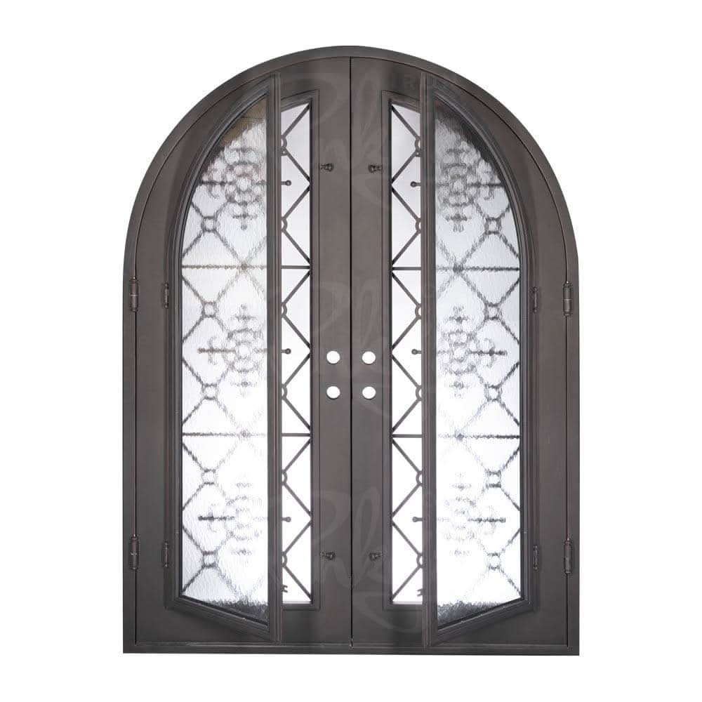 San Francisco round top iron door in bronze color for cold weather.