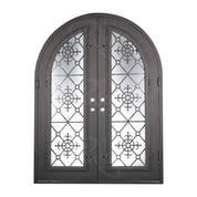 San Francisco double radius top french front door with operable glass panel and scrollwork.