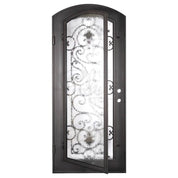 Shavo curved top swinging door in matte black finish for cold weather.
