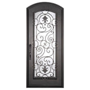 Shavo soft arch top iron door with thermal break in black finish.