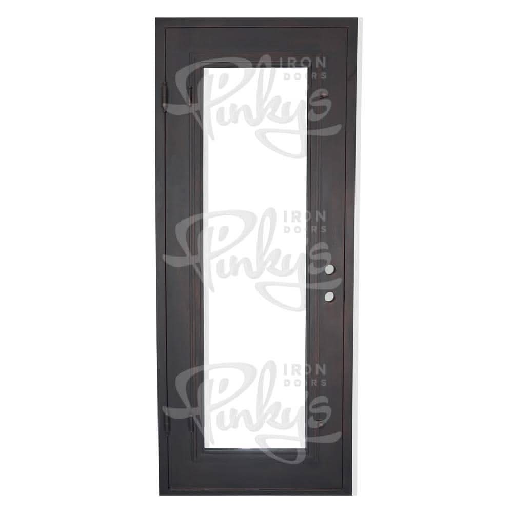 Standard Black exterior metal flat top single front door with glass accents.