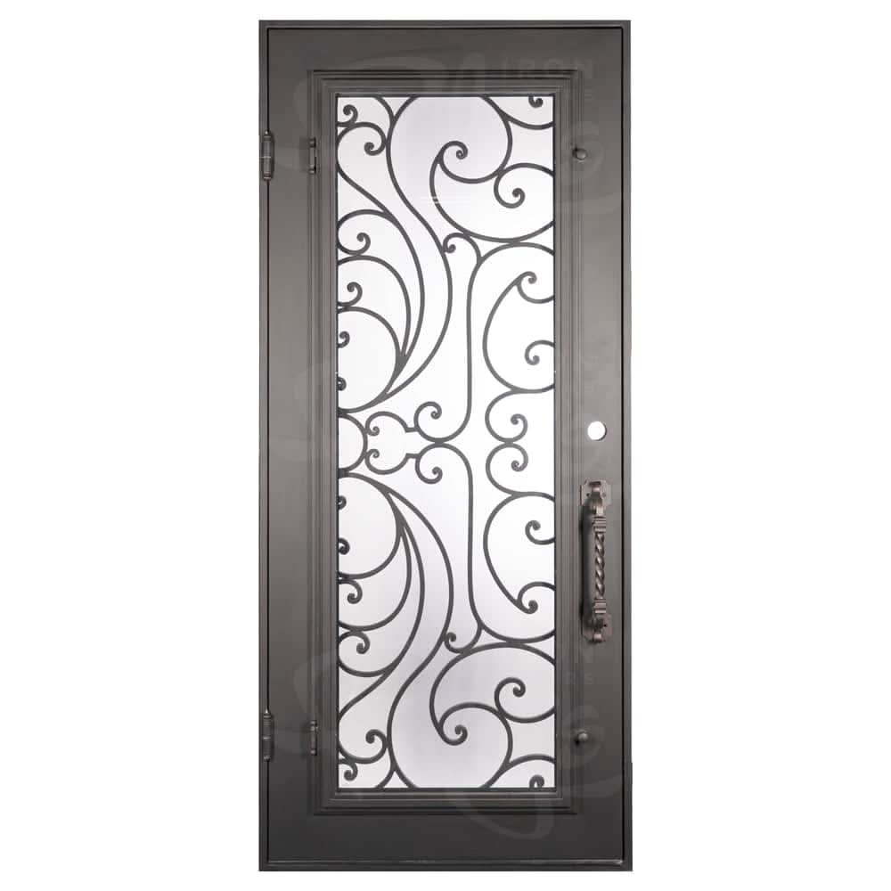 Sunset with Handgrip straight top single flat entry door with thermal barrier in bronze color.