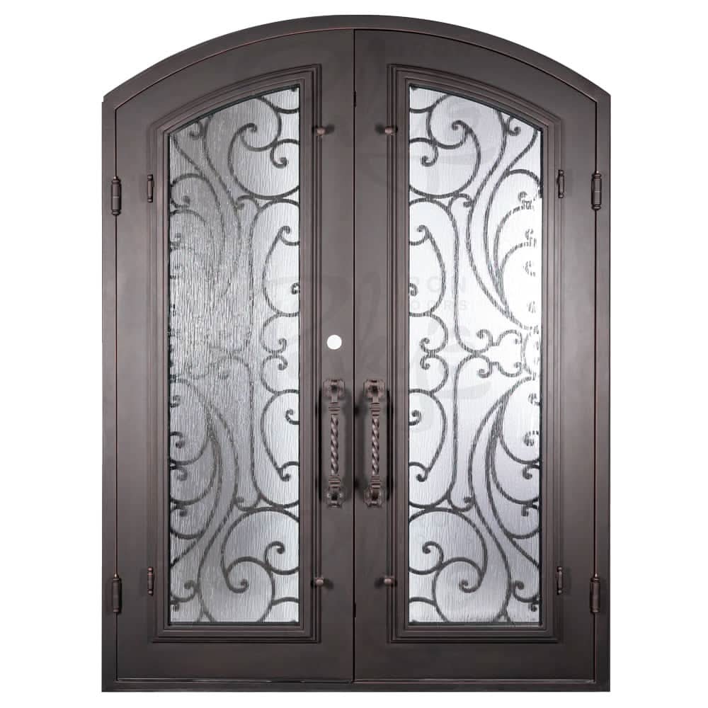 Sunset with Handgrip metal arched top door with thermal barrier and glass in bronze.