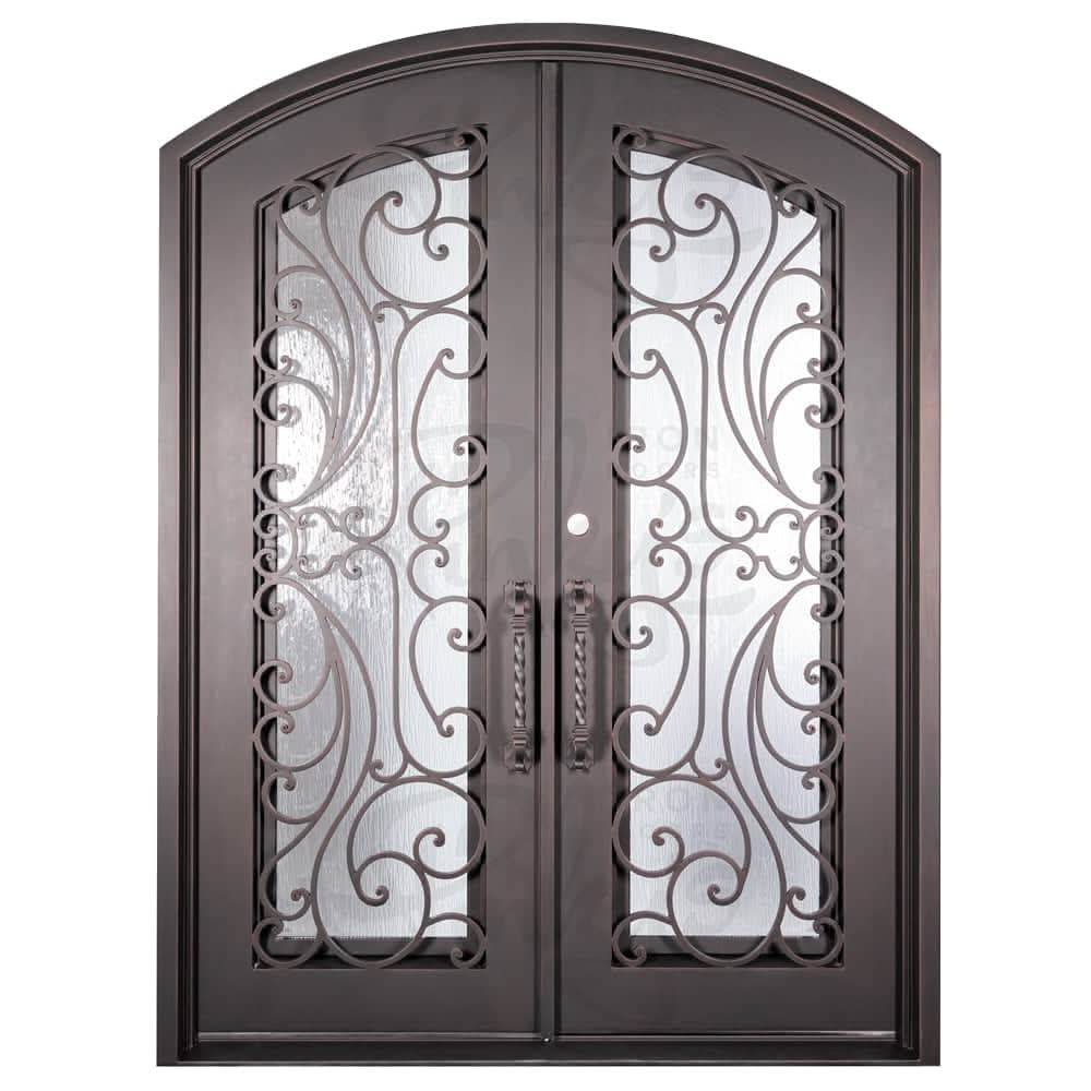Sunset with Handgrip entry door in bronze finish with arched top.