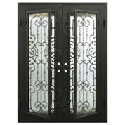Washington bronze color wrought iron double flat top patio door with glass.