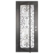Washington Bronze color exterior iron flat top single door with dual-pane glass.