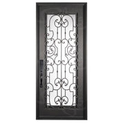 Washington single flat entry door with thermal barrier and decorative metalwork in bronze color.