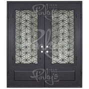 Woodstock pre-hung bronze color metal double flat top entry door with glass.