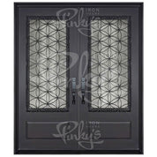 Woodstock architectural bronze iron double flat top door with glass.