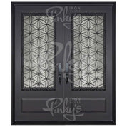 Woodstock bronze color iron double door with tempered glass and square top.