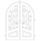 Double entryway doors made with a thick iron frame. Doors feature 3/4 glass panels behind intricate iron designs and are thermally broken to protect from extreme weather.
