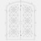 Double entryway doors with full panes of glass behind intricate iron detailing. Doors feature a slight arch and are thermally broken to protect from extreme weather.