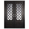 Double entryway doors made with a thick iron frame. Doors feature 3/4 glass panels behind intricate iron designs.