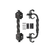 River black iron pull handle with bold hand made design.
