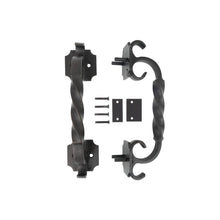 Load image into Gallery viewer, PINKYS River iron door pull handle with textured and twisted details on the handle