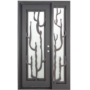 PINKYS Roadtrip gorgeous desert themed metal single door with sidelights features a distinct cacti design running the vertical length of the single door with sidelights.