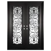 Shavo black iron double french door with thick glass and flat top.