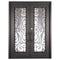 Double entryway doors made with a thick iron and steel frame. Doors feature full panel windows behind intricate iron detailing. Doors are thermally broken to protect from extreme weather.