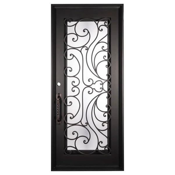 Sunset Bronze color cold rolled metal exterior single flat top single door with glass.