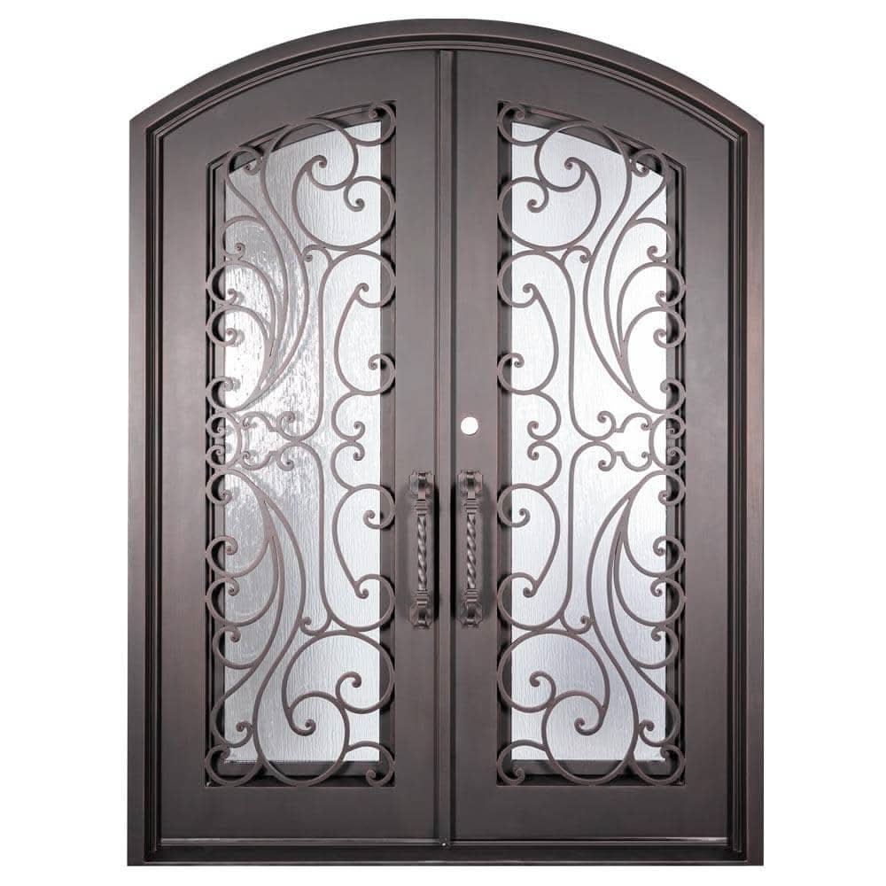 Sunset with Handgrip arched top double entry door in black with glass and thermal break.