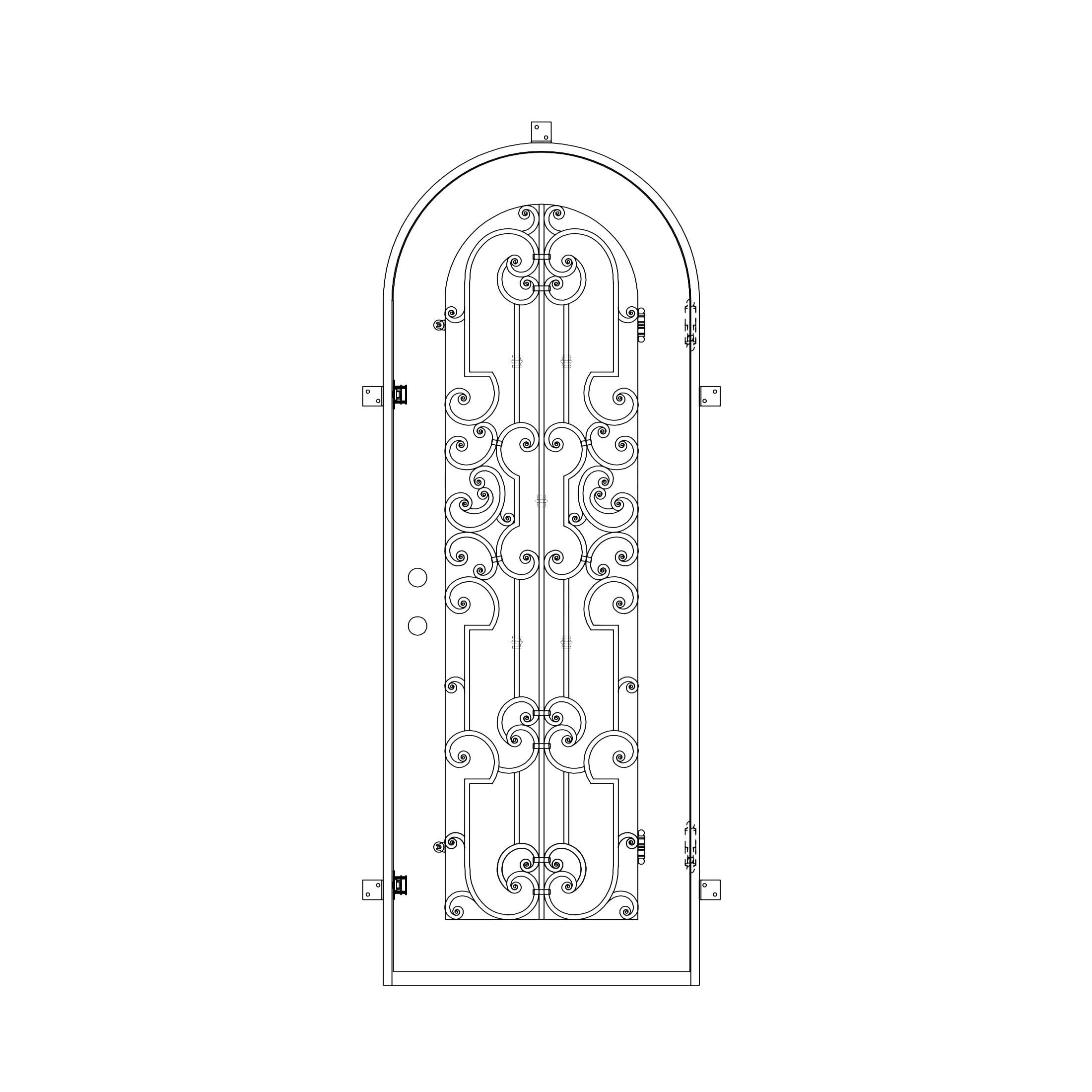 Washington black exterior iron single round top door with dual-pane tempered glass.