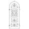 Single entryway door with a 3/4 length pane of glass behind intricate iron detailing. Door features a slight arch and is thermally broken to protect from extreme weather.