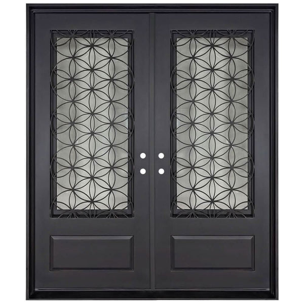 Woodstock black exterior metal double flat top swing door with glass.