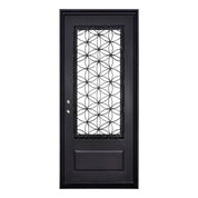 Woodstock single flat door thermally broken with metal scrollwork in bronze color.