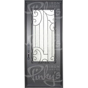 Piano thermally broken single flat metal entry door in bronze color.
