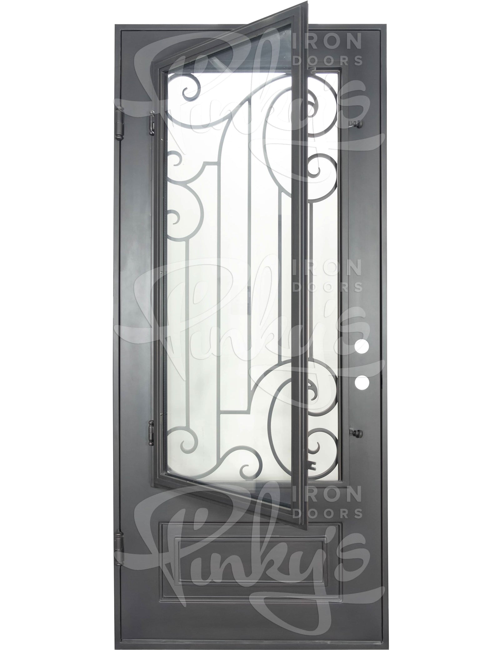 Piano single flat exterior door with thermal barrier in black.